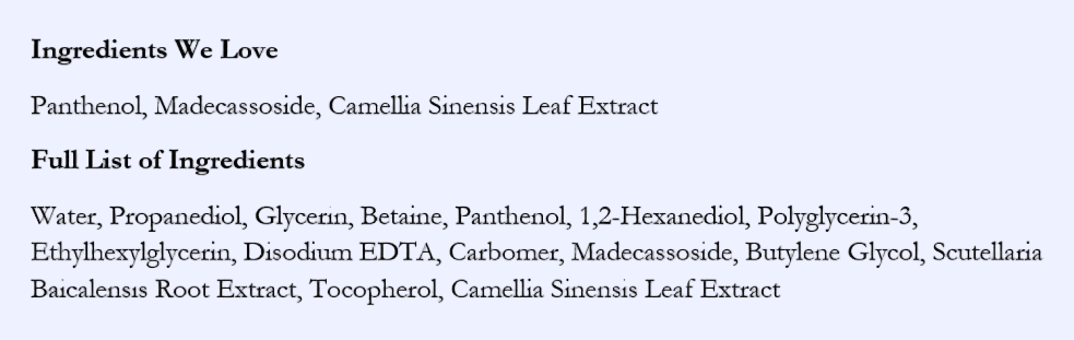 List of ingredients for Etude Soon Jung pH 5.5 Relief Toner