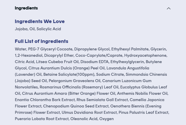 List of ingredients for Hanskin Pore Cleansing Oil [BHA]