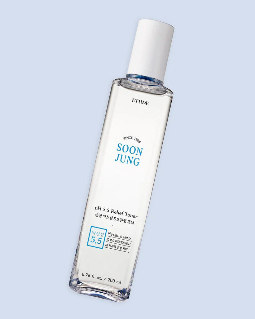 Soon Jung pH 5.5 Relief Toner on a light blue background