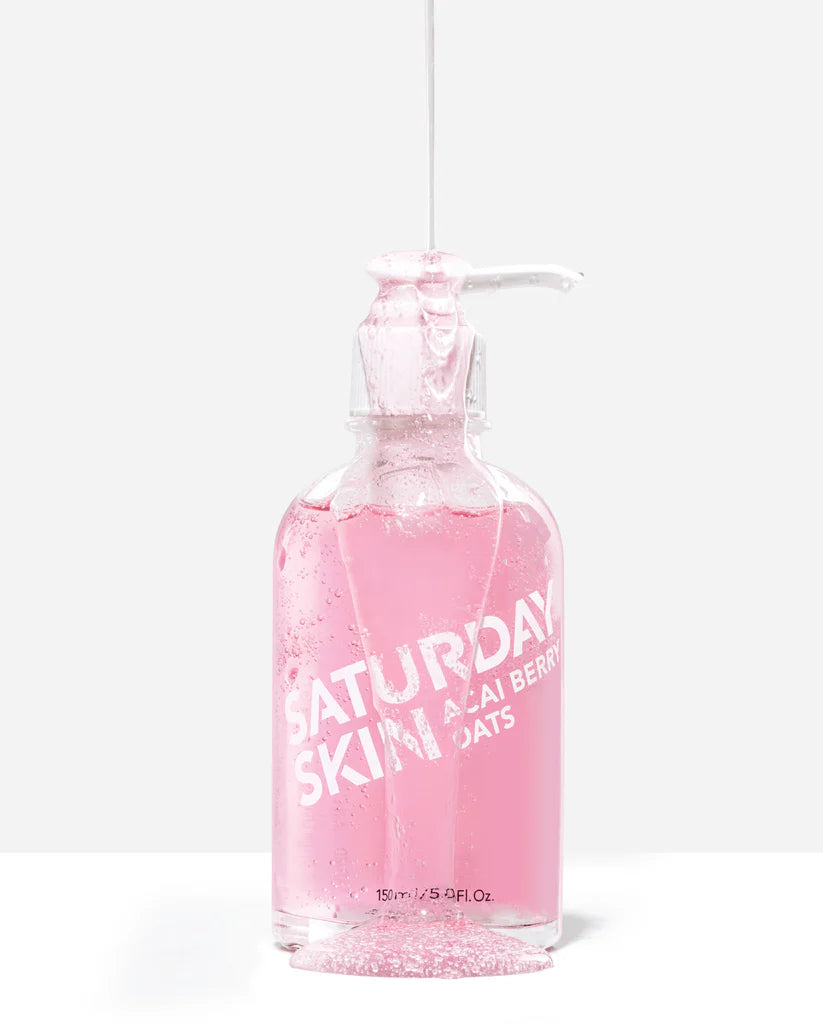 Pink bottle of Saturday Skin Gel Cleanser