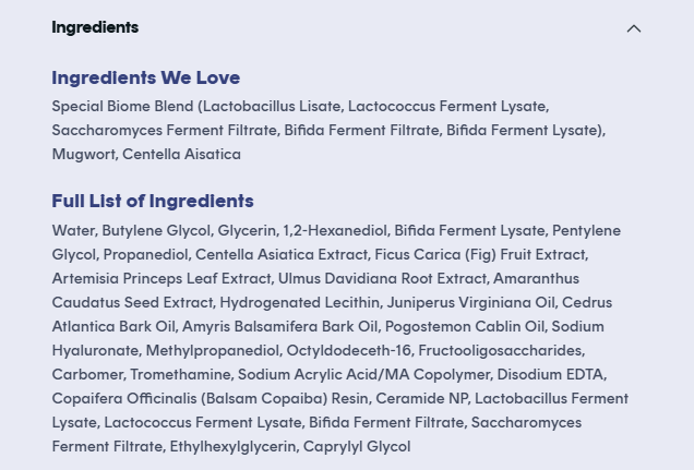 List of ingredients for AXIS-Y Ay&Me Biome Comforting Infused Toner
